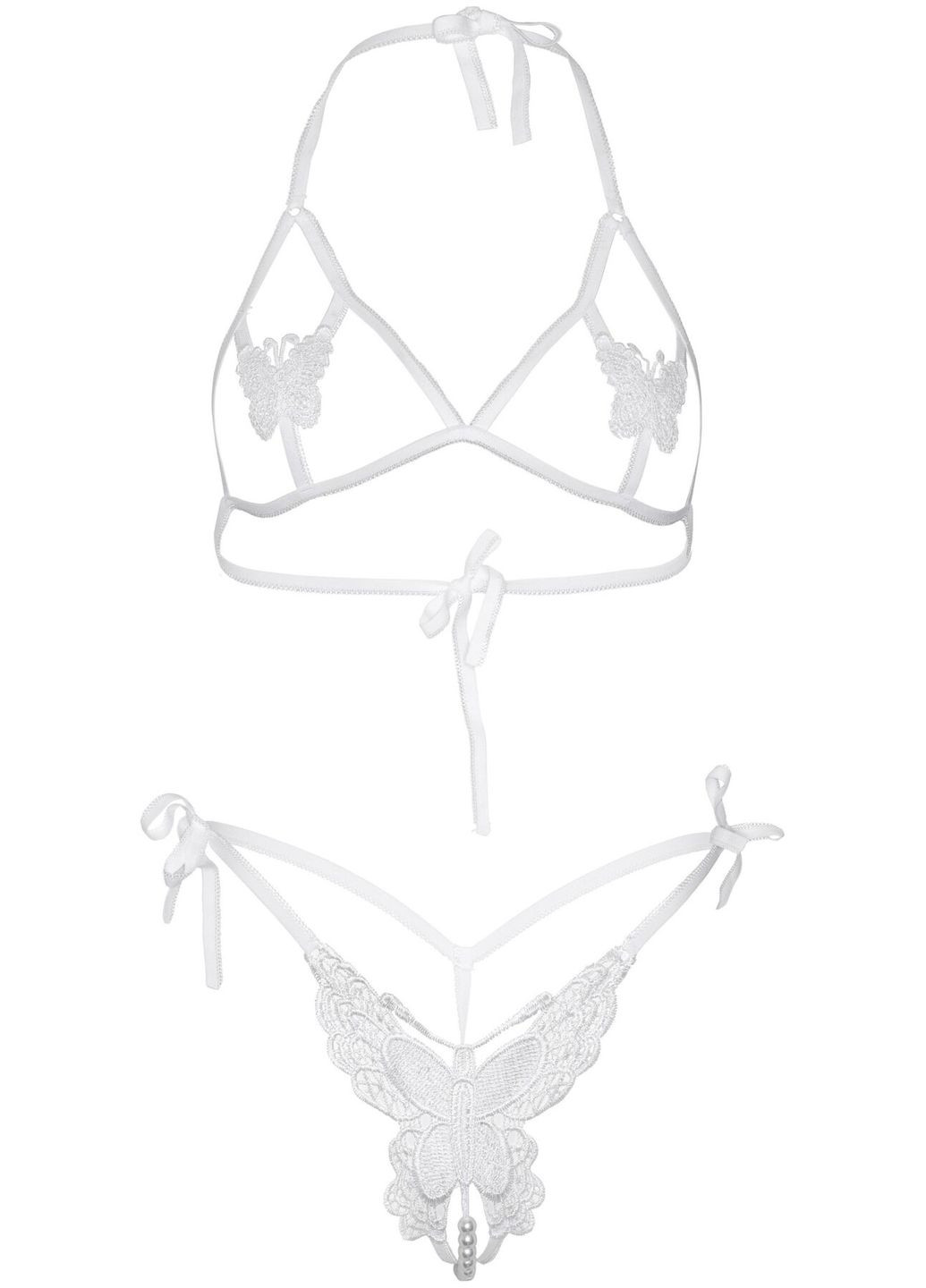 Білий демісезонний комплект open cup bra and pearl panty white Leg Avenue