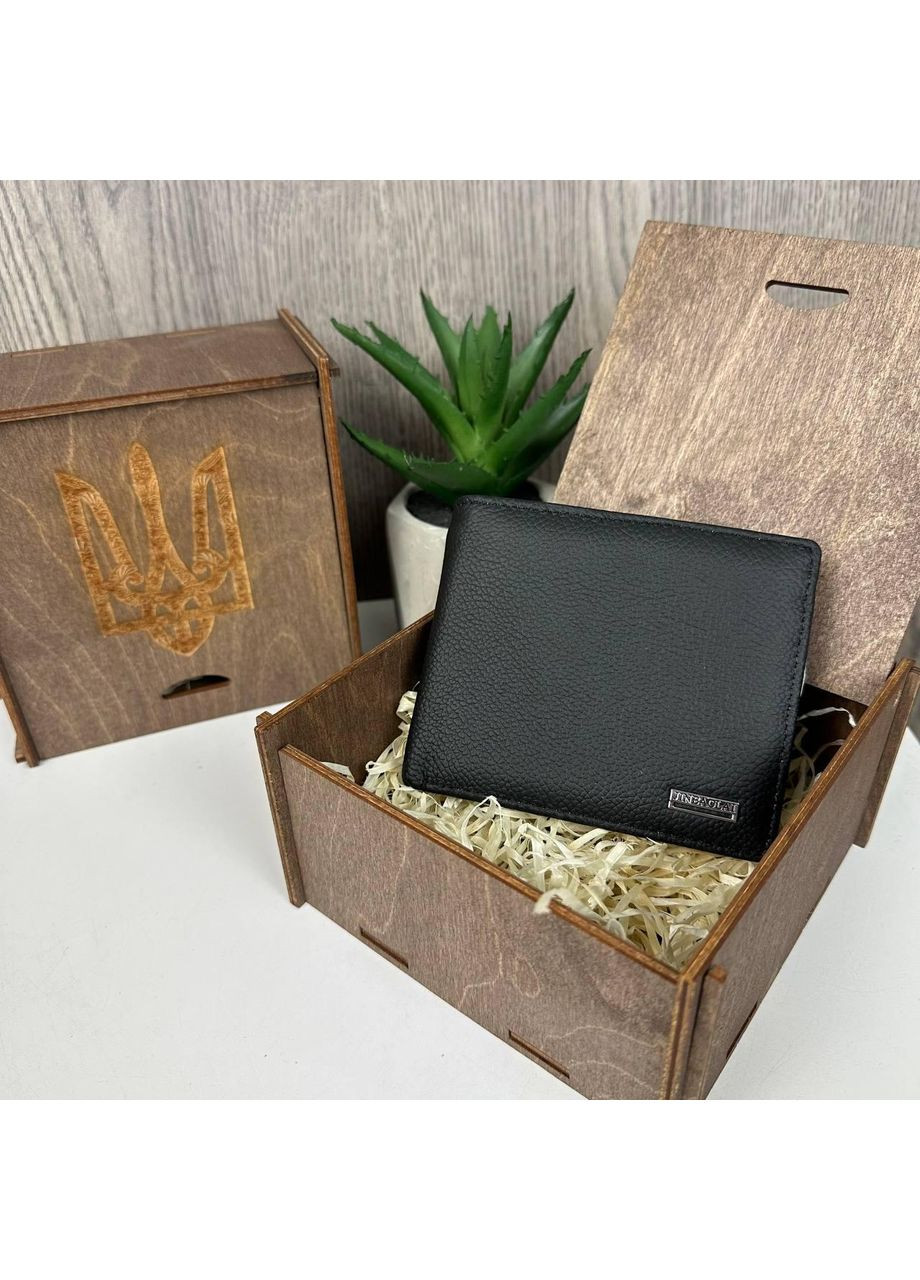 Мужской подарочный набор кожаный кошелек портмоне в деревянной коробке черный No Brand (351536651)