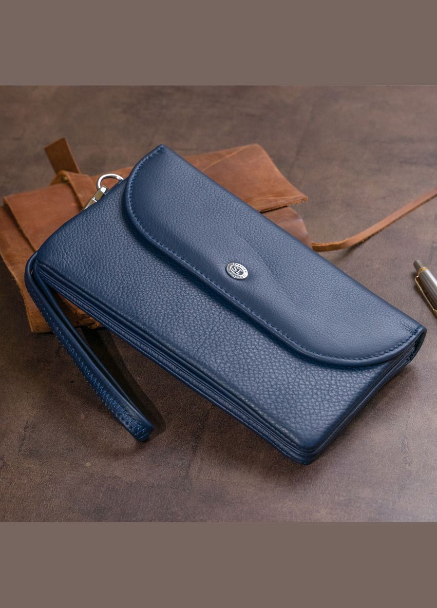 Клатч зі шкіри жіночий темно-синій 19х9,5х2,5 см 19317 st leather (329197559)
