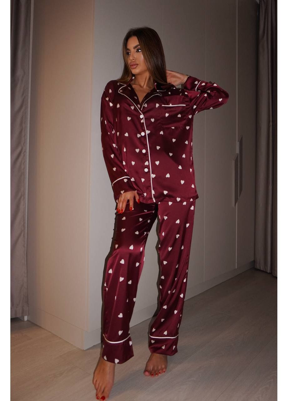 Бордовая шелковая женская пижама Osoblyva