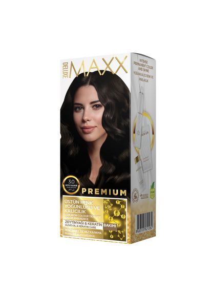 Фарба для волосся 3.0 Темно-коричневий 50 мл+50 мл+10 мл Maxx Deluxe (284338242)