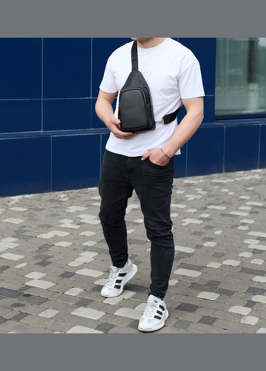Чоловіча сумка-слінг із натуральної шкіри, сумка через плече чорна, чоловіча сумка слінг 34091 Tiding Bag (336182105)
