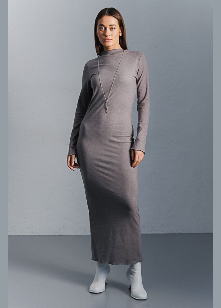 Сіра довга сукня-футляр коричневого кольору Arjen