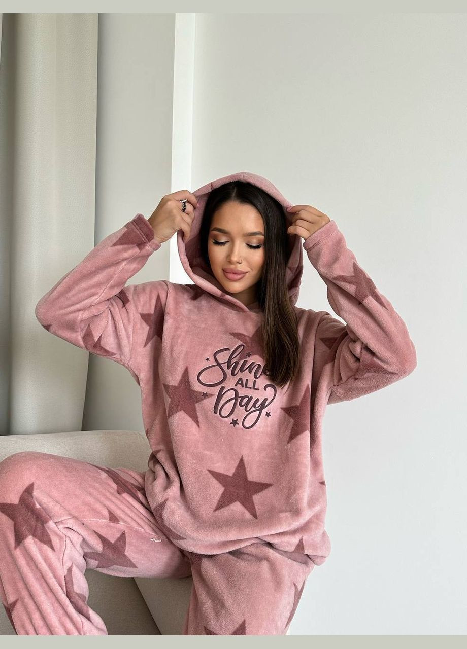 Темно-рожева зимня піжама з капюшоном кофта + брюки Eliz