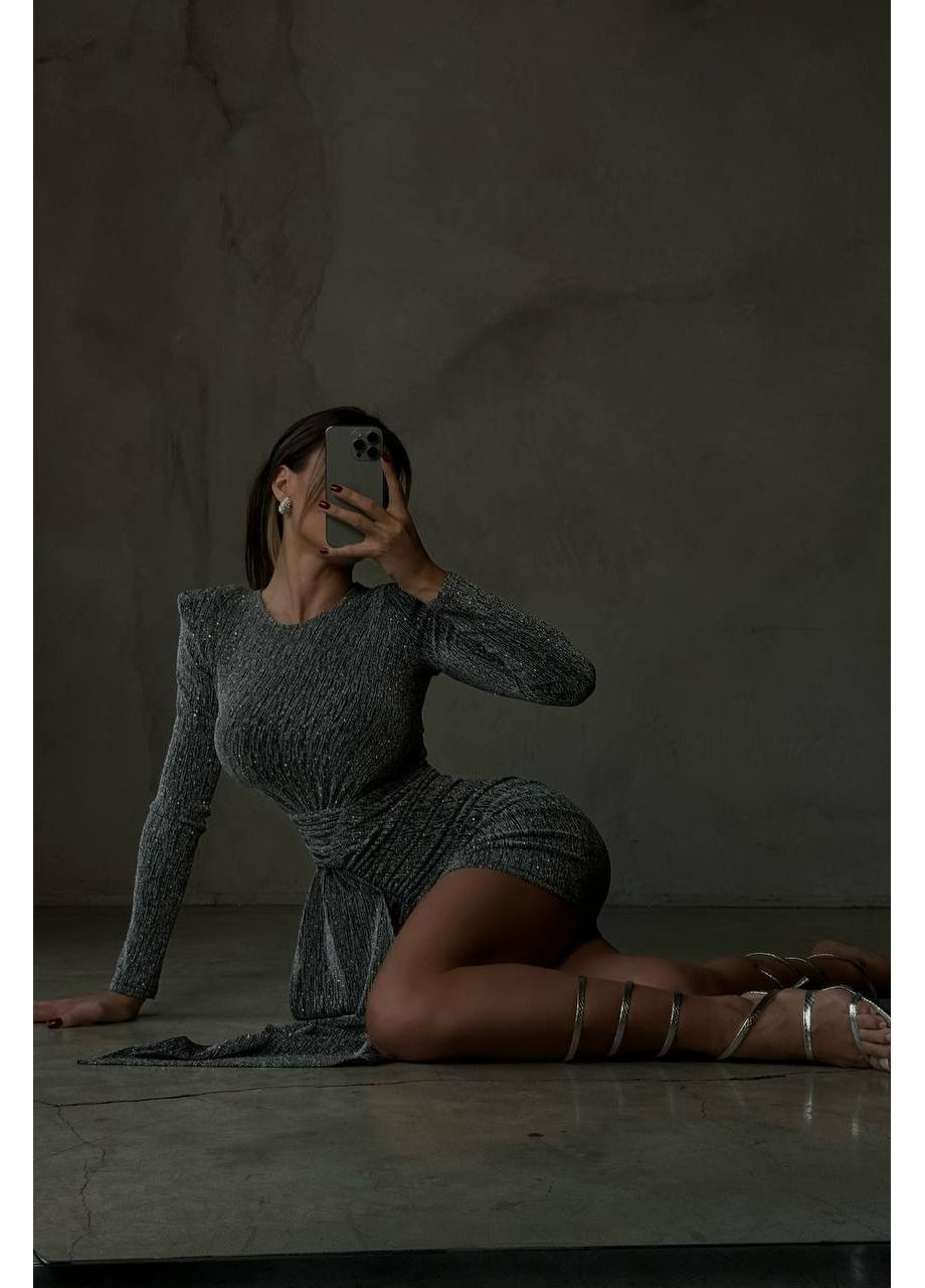 Срібна вечірня жіноча сукня з люрексу No Brand однотонна