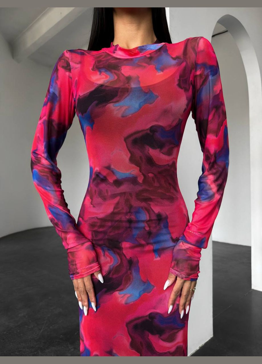 Червона ніжна літня червона принтована сукня двійка (майка+сітка), добре продувана сукня ідеальна для спекотної погоди No Brand