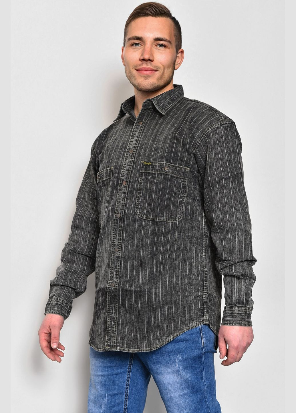 Сорочка чоловіча батальна джинсова сірого кольору Let's Shop (280938003)