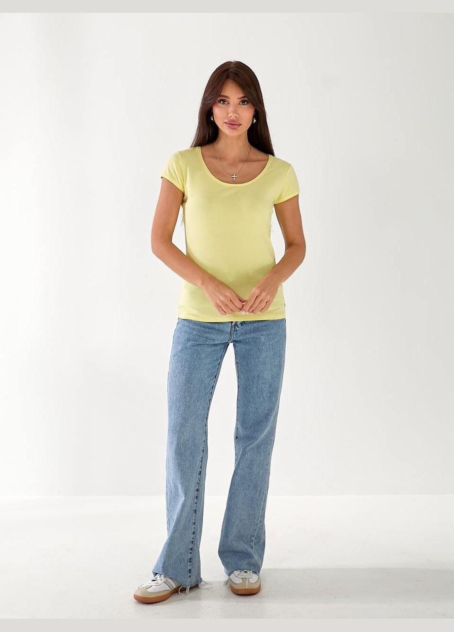 Женская футболка с большой горловиной желтого цвета 33237 No Brand - (333337524)