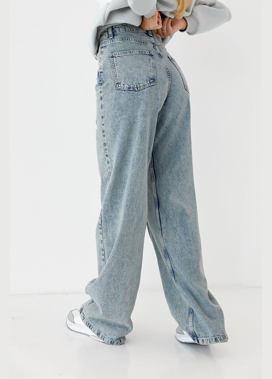 Жіночі джинси-вареня wide leg з защипами - блакитний Lurex - (282953656)