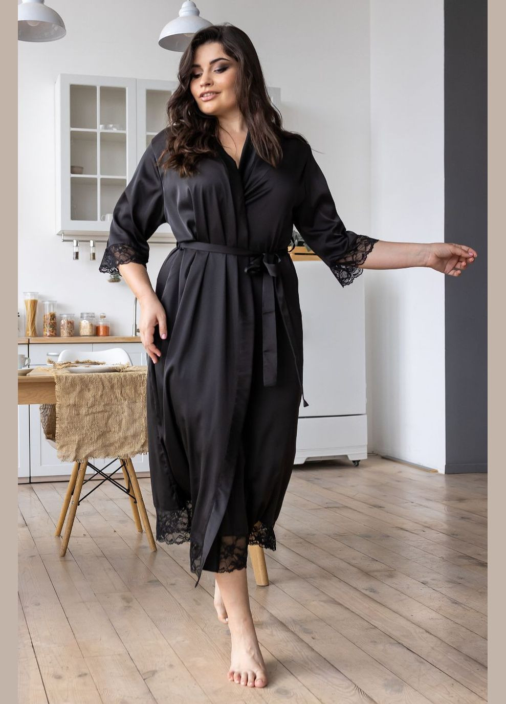 Довгий жіночий халат 125 см Хч052 Чорний MiaNaGreen (306553328)