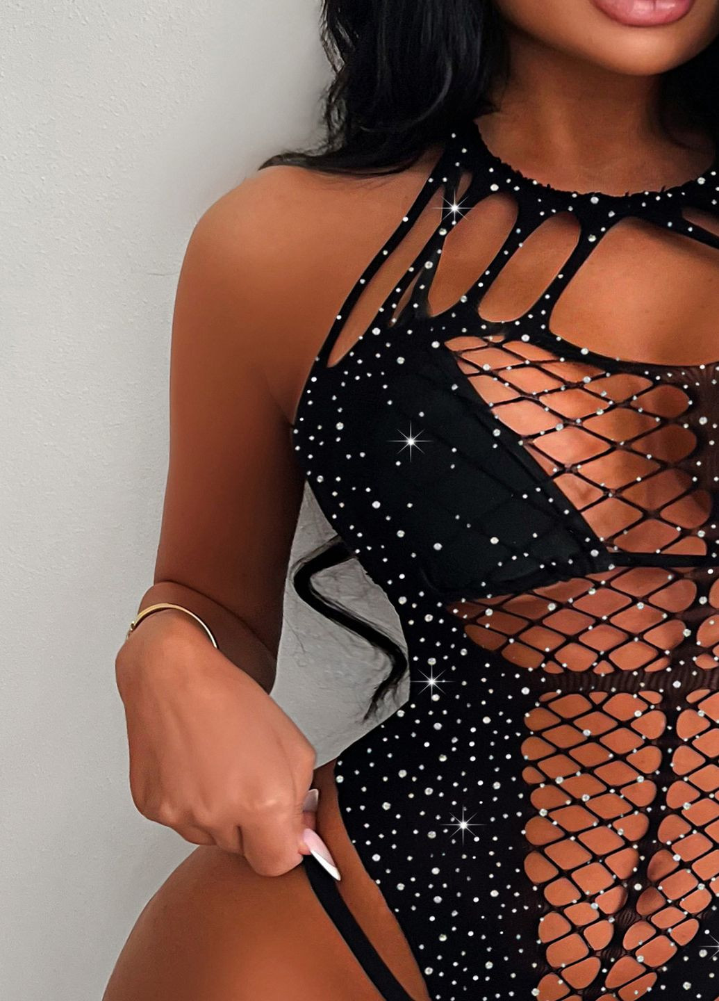 Боді сітка з блискітками, Комбінезон Сітка, Еротична білизна, сексуальний чорний боді No Brand (331162831)