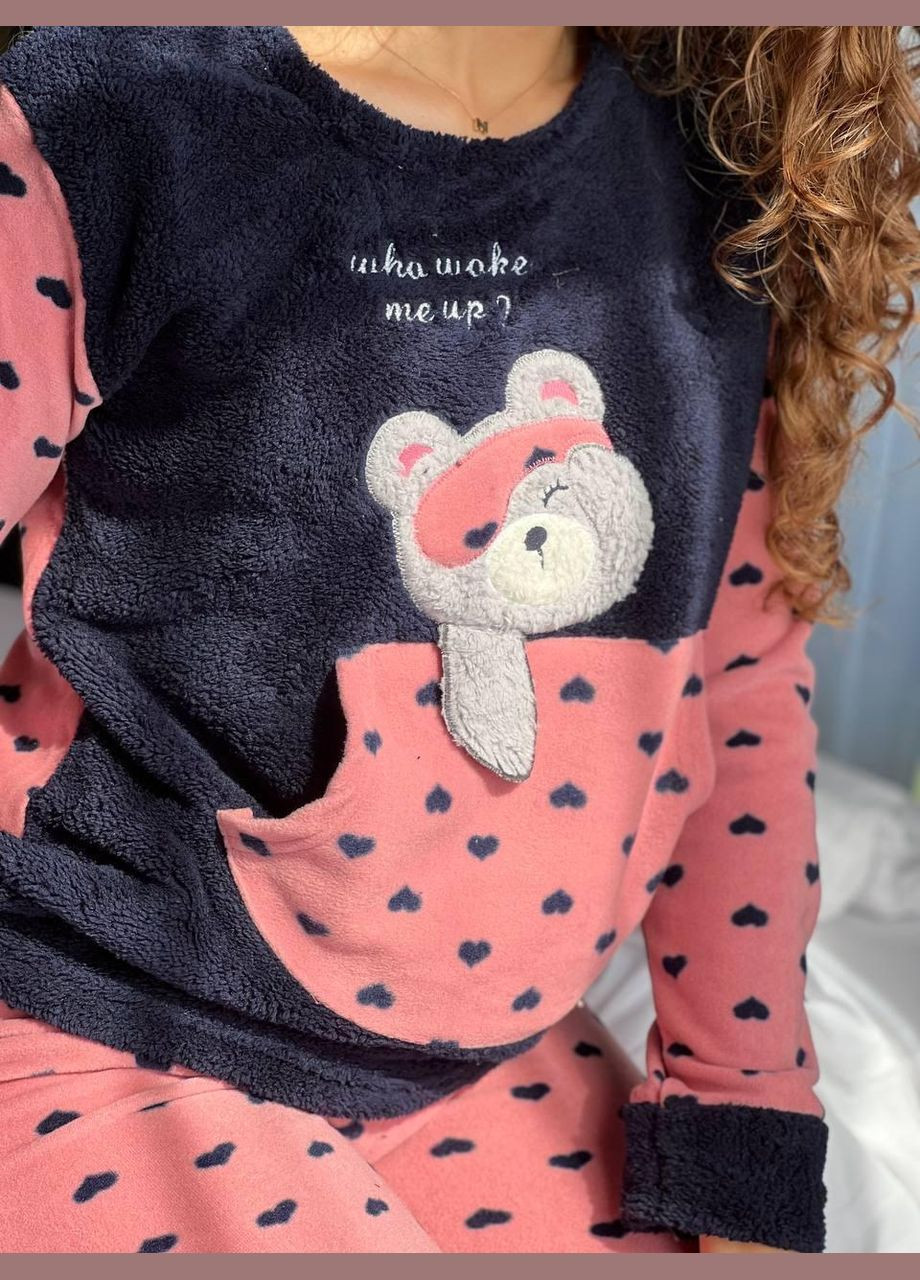 Темно-синя зимня жіноча піжама флісова з махрою темно-синя s (2448) GT