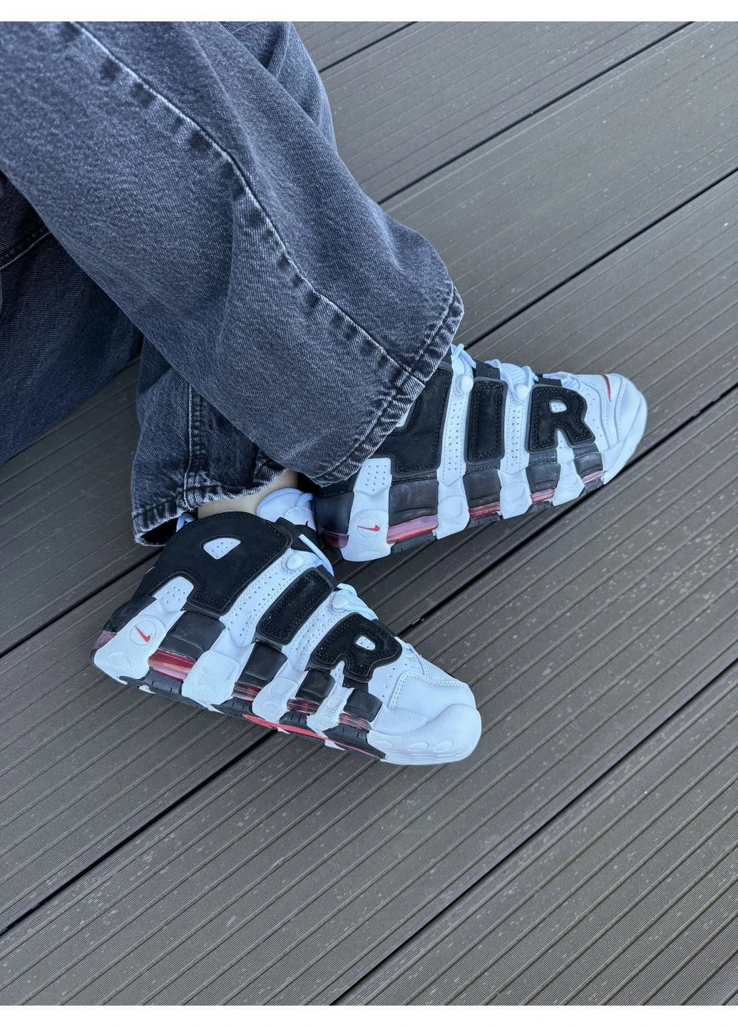 Білі кросівки чоловічі nike air more uptempo black white найк аір мор уптемпо білі демісезон No Brand