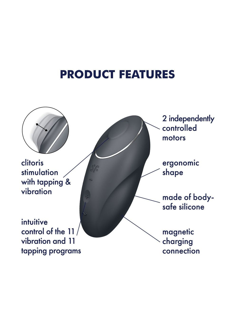 Вібростимулятор-пульсатор Tap & Climax 1 Grey, ефект постукування пальцем, 2 мотори Satisfyer (335395438)