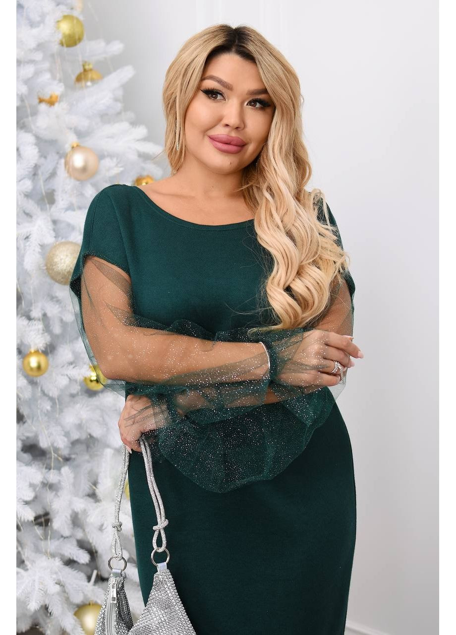 Зелена святковий сукня з ангорки двосторонньої та металевою бахромою, ефектна та еластична — заміри в описі силуетна DK/DL Мода без кордонів однотонна