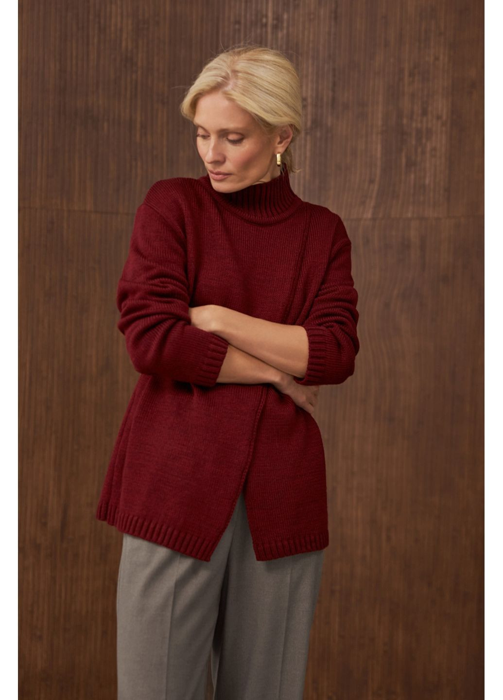 Бордовый свитер на запах 2888 Triko Bakh