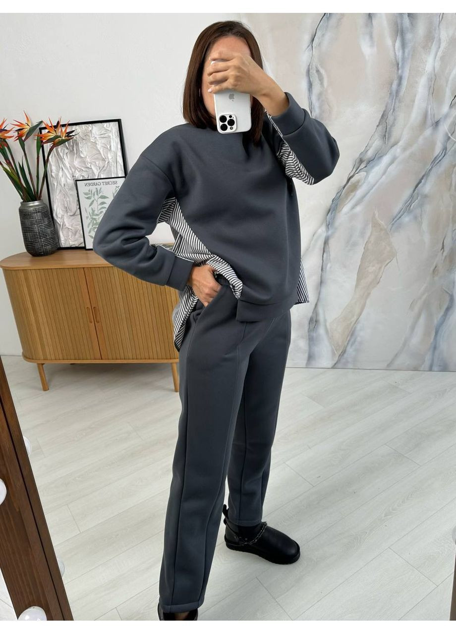 Костюм эффектный тринитка на флисе,вставки поплин-котон,штаны и свитшот. Україна (362395804)