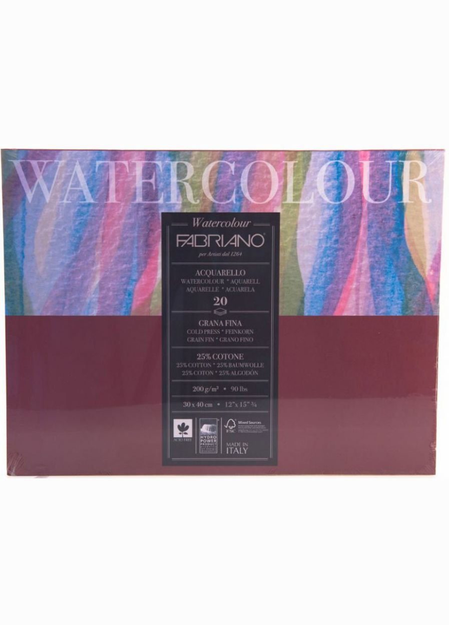 Склейка для акварели Watercolor среднее зерно A3 (30х40см) 200 г/м2 20 листов (72613040) Fabriano (335393579)