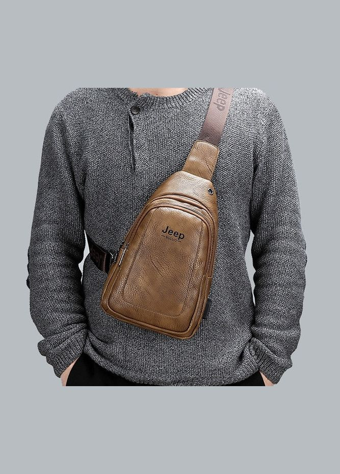 Чоловіча бананка сумка на груди, барсетка на плече кросбоді слінг з USB екошкіра Світло-коричневий(BRT) Jeep (336552030)