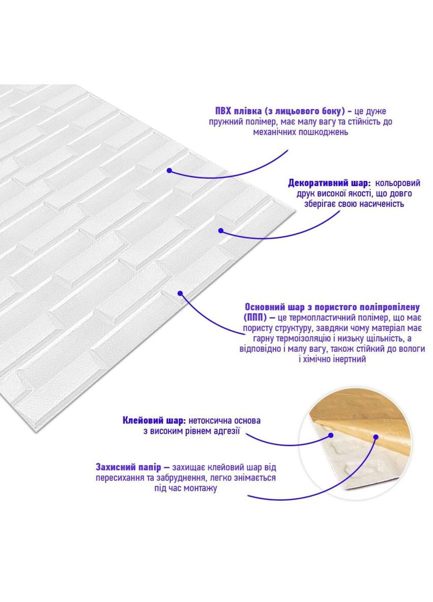 Самоклеющаяся 3D панель белая кладка 19600x700x5мм SW00001335 Sticker Wall (300241493)