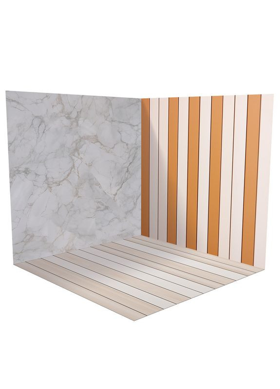 Вініловий фотофон 3D, мармурова стіна і декоративні рейки, підлога світле дерево і біла панель, 80×80 см, №58367 PhotoVinyl (354359354)