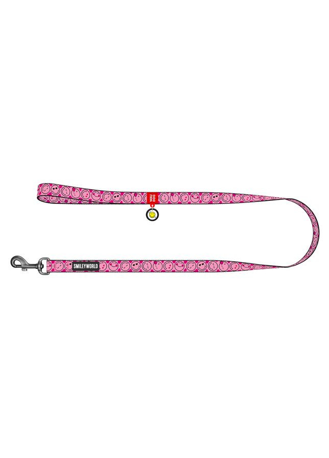 Повідець для собак WAUDOG Nylon рожевий з малюнком смайлів 25мм ширина 122см довжина для малих і великих собак ProDobro (373221514)