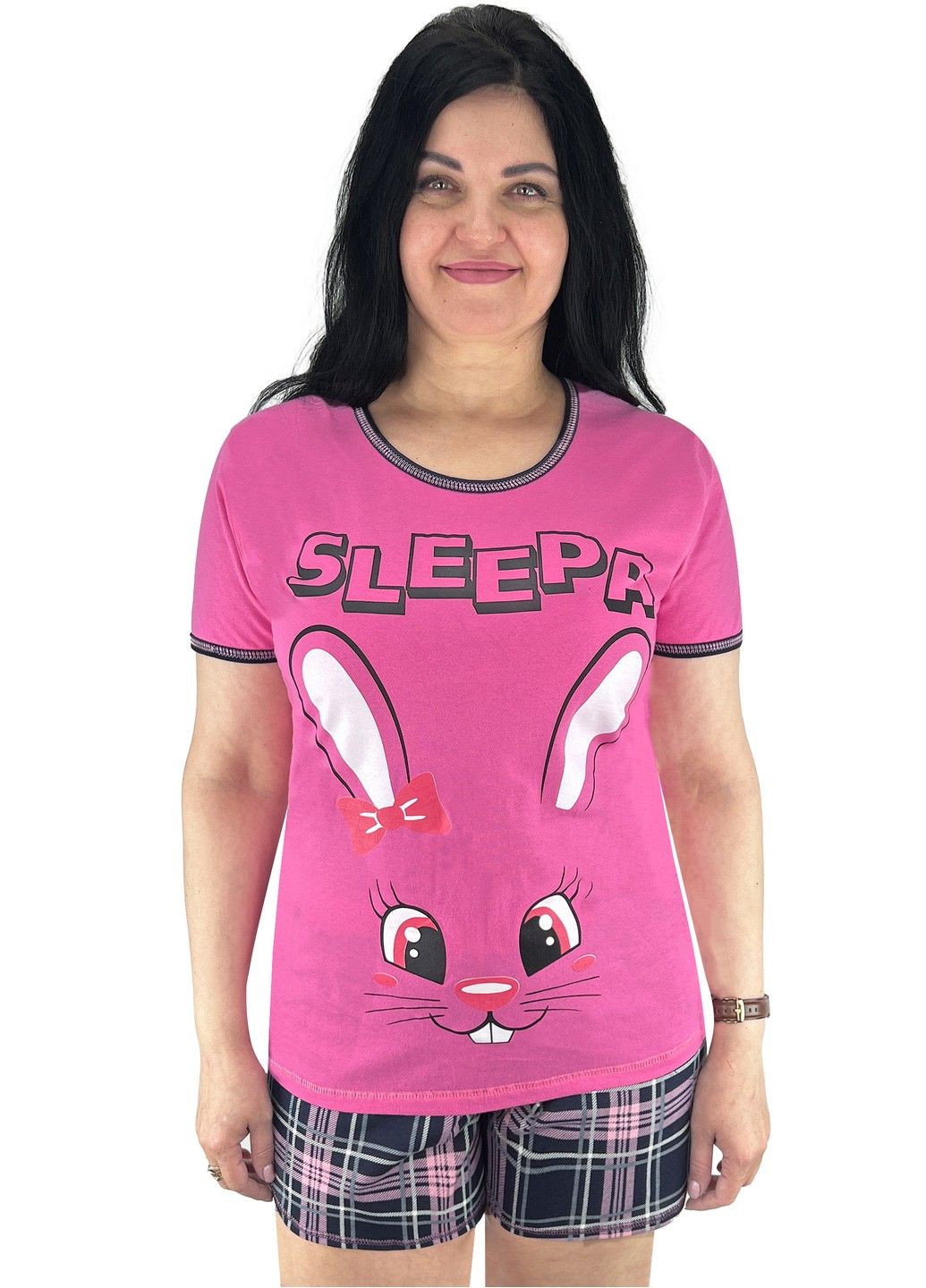 Розовая всесезон пижама футболка с шортами sleepa футболка + шорты Жемчужина стилей 1446