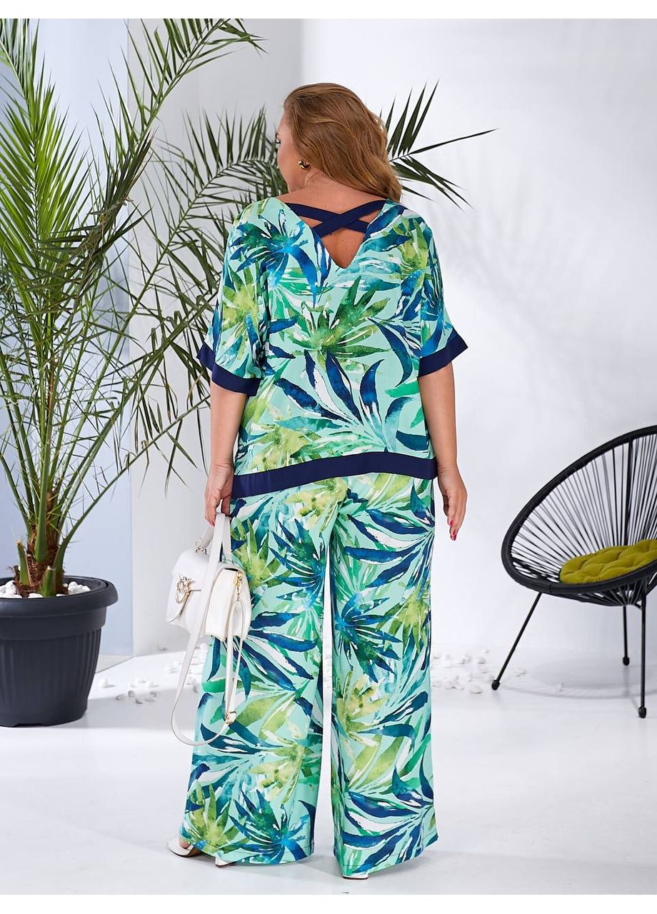 Жіночий костюм двійка з штапелю колір м'ята принт New Trend (304972792)