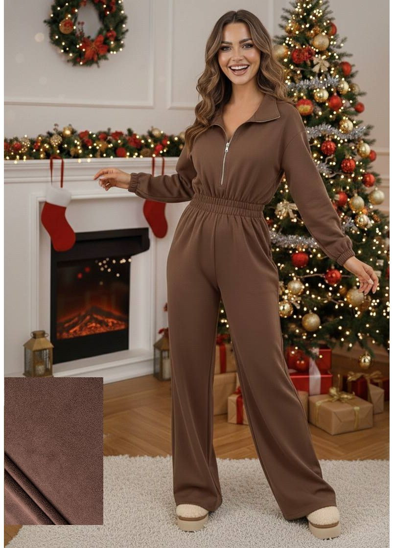 Женский тёплый комбинезон из флиса зима Nositi 1863-13 коричневый флис