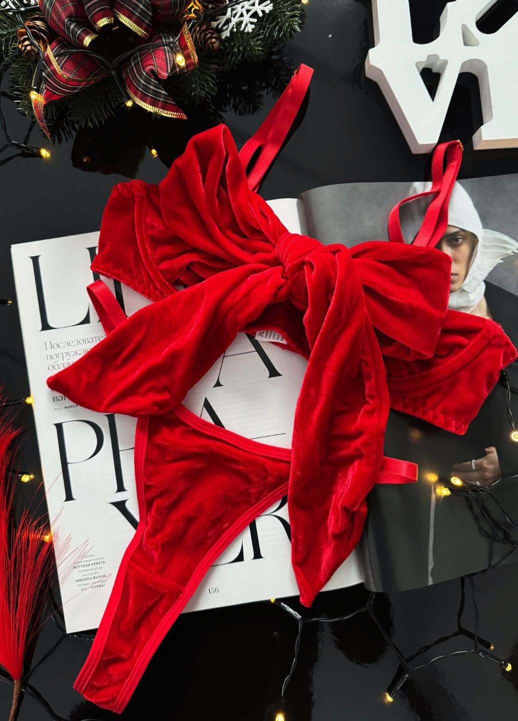 Красный женский комплект нижнего белья красный с бантом на груди maya SHEIN