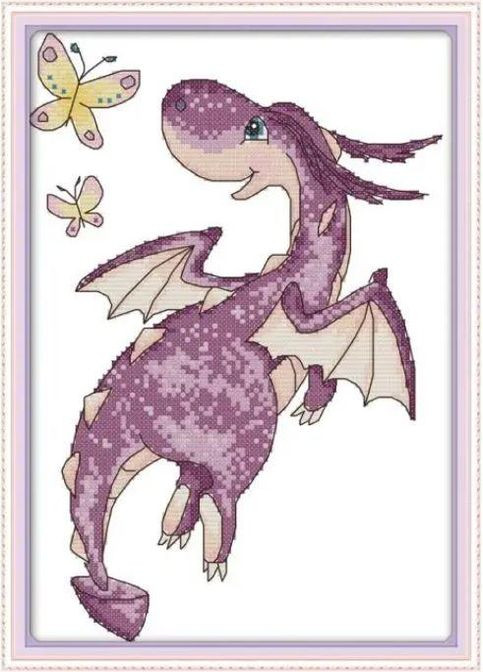 Набор для вышивания по нанесённой на канву схеме "The purple Little Dragon". AIDA 14CT printed 21*31 см Joy Sunday (313613285)