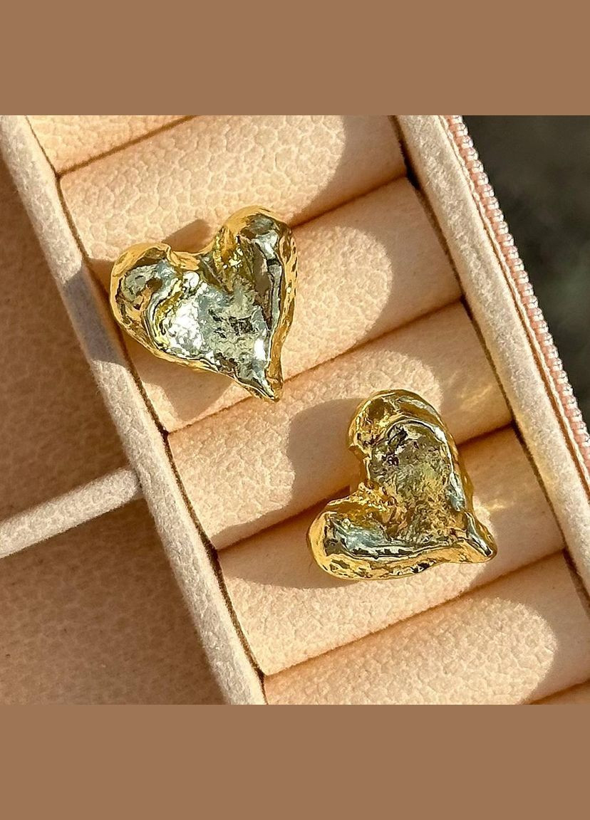 Жіночі металеві сережки-гвоздики Серце (Золоті) YRE (329408407)