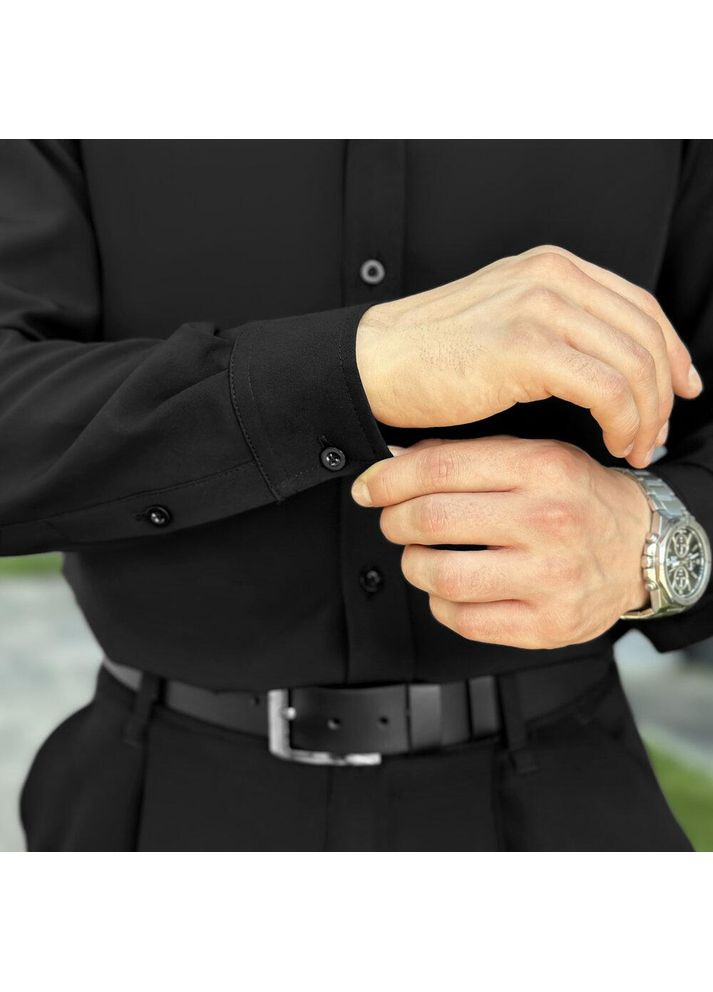 Черная праздничный, повседневный, вечерний, классическая, кэжуал рубашка однотонная Vakko