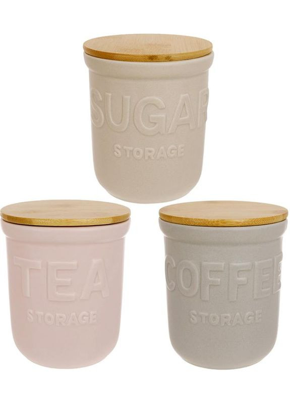 Набір 3 банки Merceyl "Sugar, Tea, Coffee" по 800мл, кераміка з дерев'яними кришками Bona (372173098)