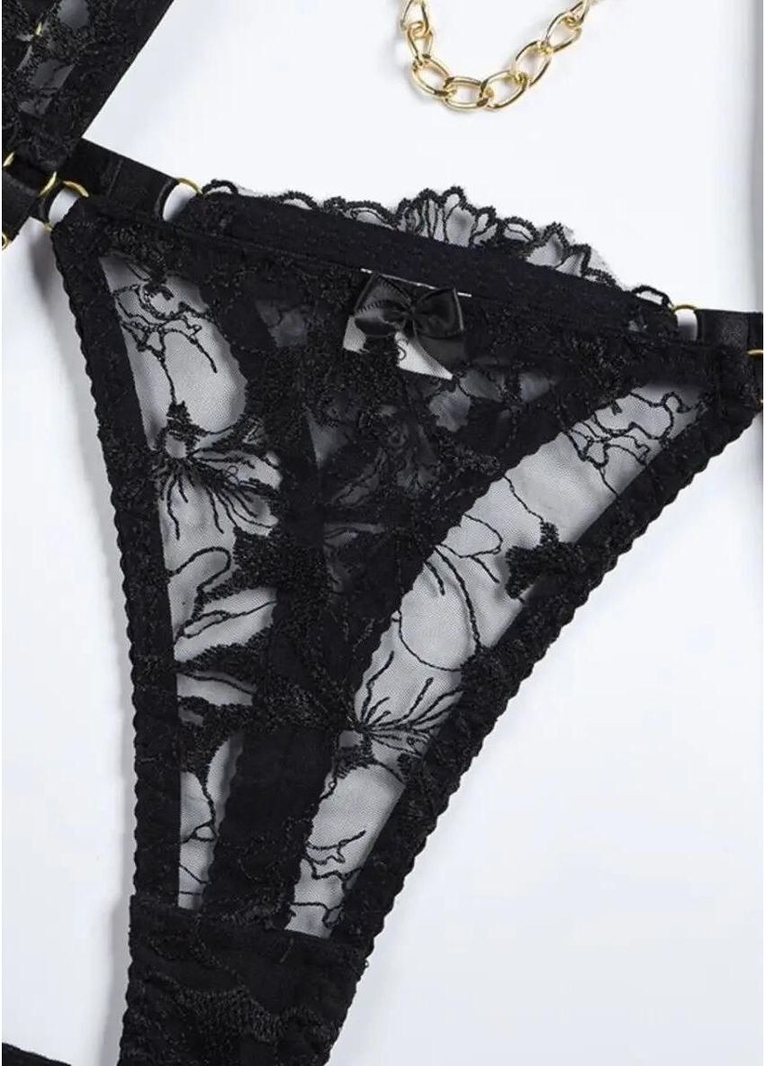 Черный демисезонный соблазнительный женский комплект белья с цепочками нижнее белье с гантерами на поясе женский стильный набор с аксессуарами Cindylove