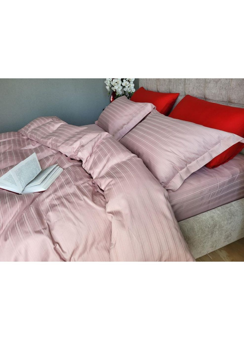 Постільна білизна Мульти страйп сатин пудрова роза, PREMIUM Евро розмір, наволочки 50/70 No Brand (363194167)