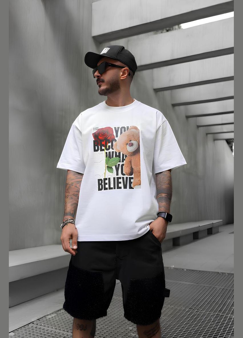 Комбинированная мужская футболка с дтф принтом (оверсайз) No Brand