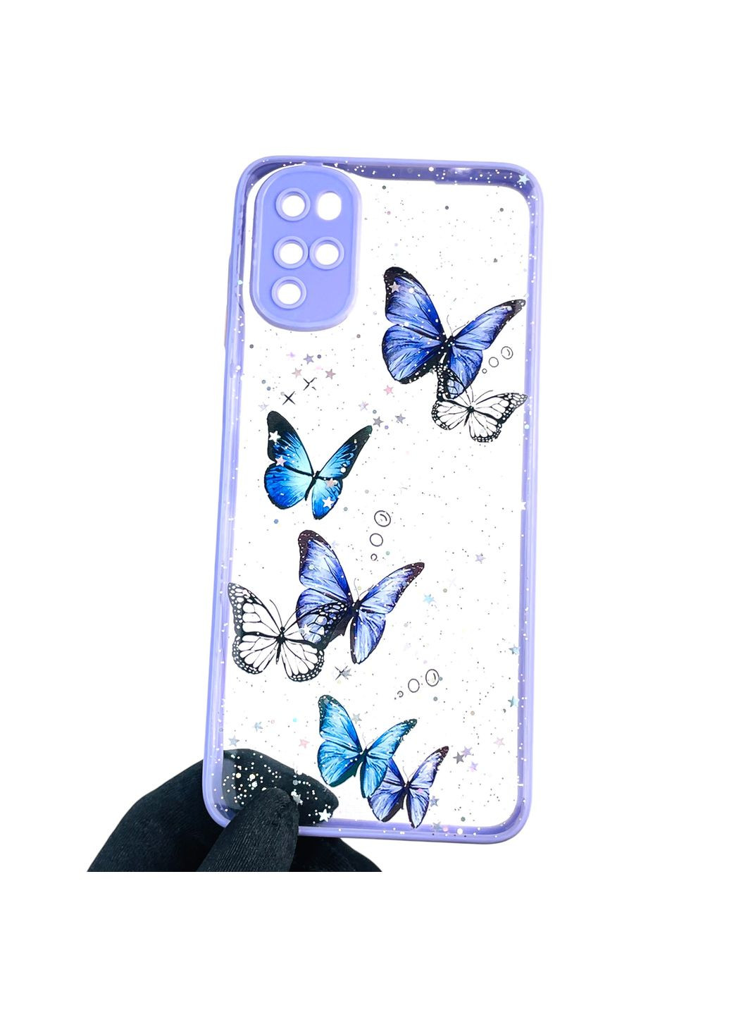 Чехол для Moto G22 (PATW0031) с блёстками с бабочками на моторола г22 сиреневый Motorola (366388943)