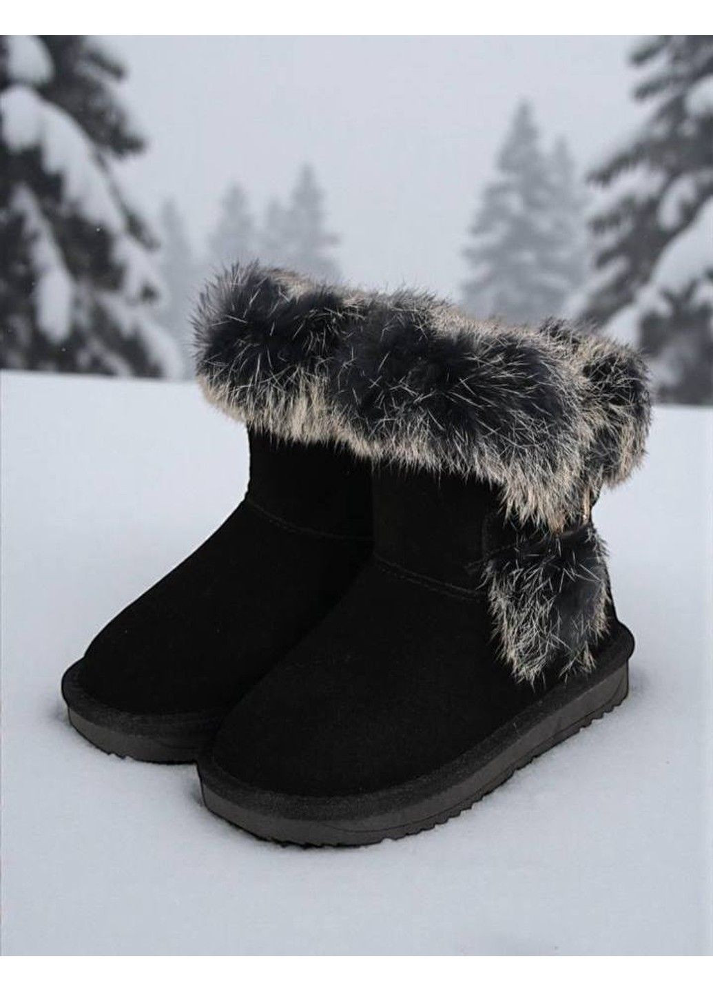 Зимние детские угги натуральная замша и мех черные (1927в) Hengji