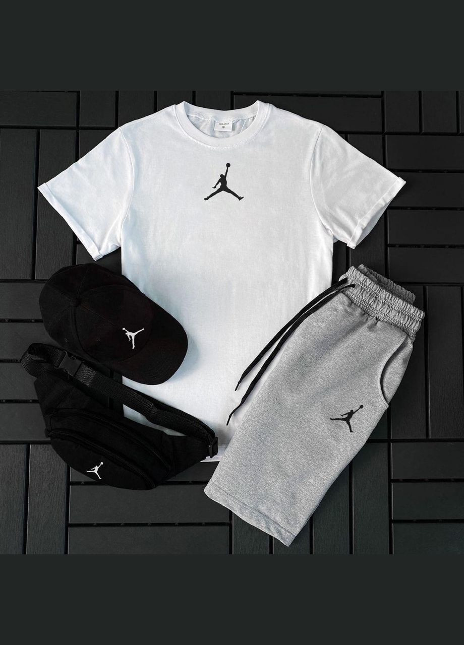 Белый комплект (футболка, шорты, кепка, бананка) No Brand