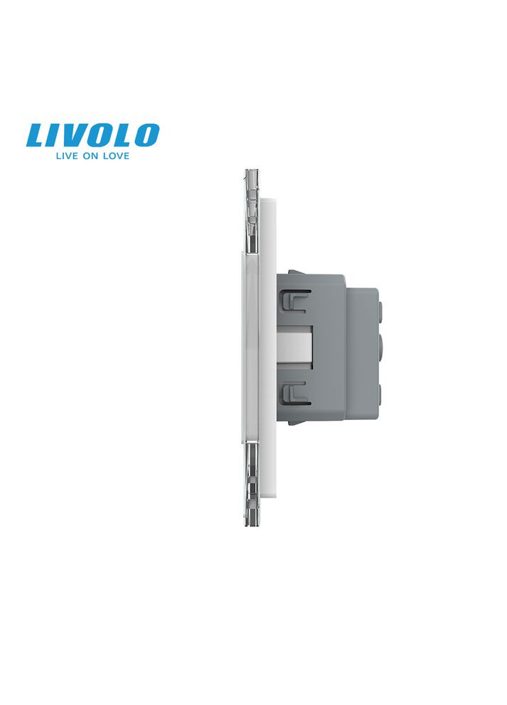 Чотиримісна електрична розетка з заземленням, біла, скляна рамка, шторки, 250В 16А (VL-C7C4EU-11) Livolo (370972072)