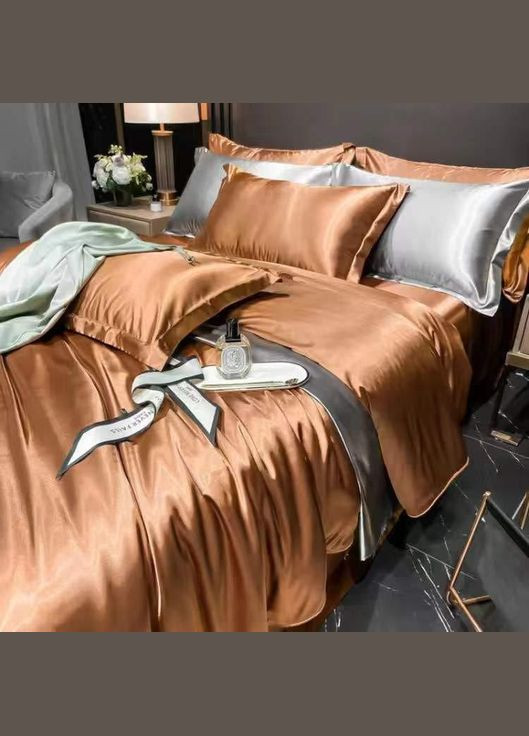 Постельное атласное белье Евро 200 x 220 см Золотистый + 4 x 50 x 70 (В141402-5-02) No Brand (348095451)