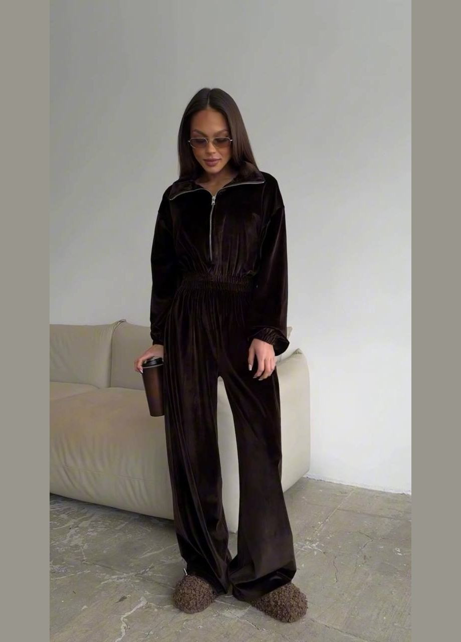 Комбінезон жіночий No Brand комбінезон-брюки однотонний коричневий спортивний, повсякденний, кежуал, джинсовий велюр