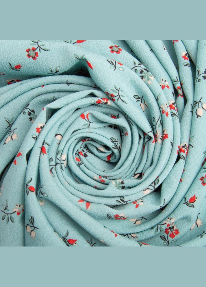 Ткань плательная креп 150 см 110 г/м2 легкая, для платьев, юбок, брюк, аксессуаров цветочки бирюза. IDEIA (339067192)