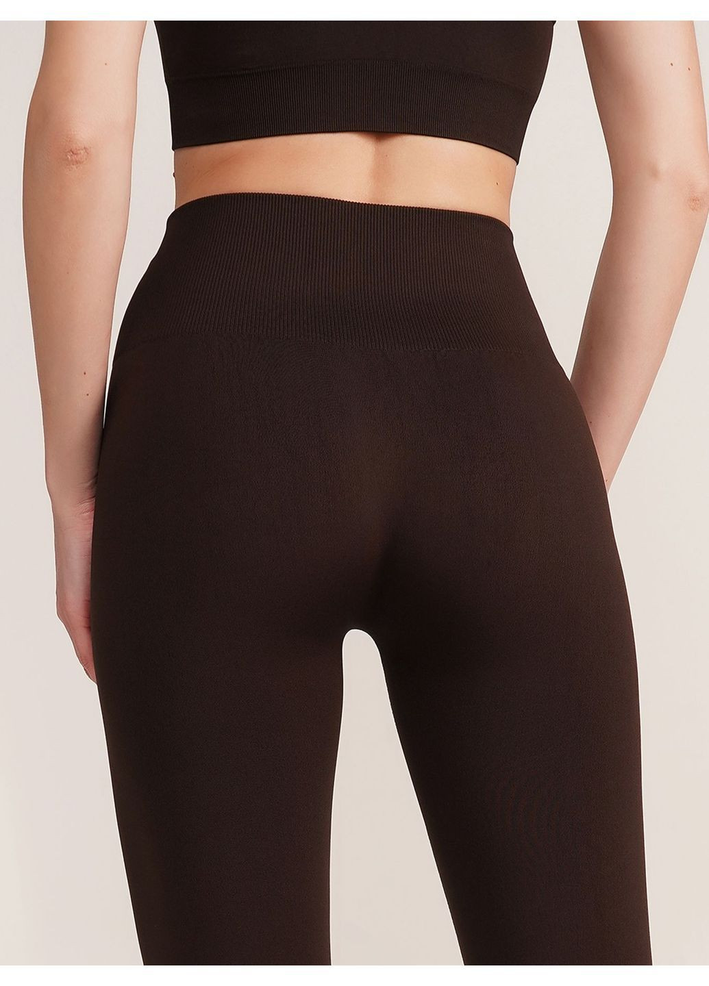 Темно-коричневые демисезонные леггинсы непрозрачные с широким поясом energy Giulia
