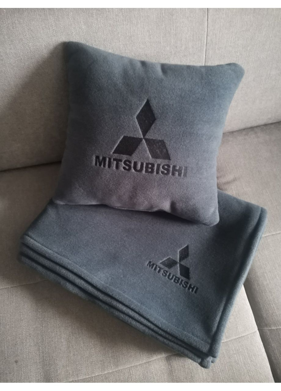 Плед и подушка с вышивкой логотипа "Mitsubishi" цвет темно-серый 35*35 cm подушка, 1.5*1.8 м плед No Brand (369717199)