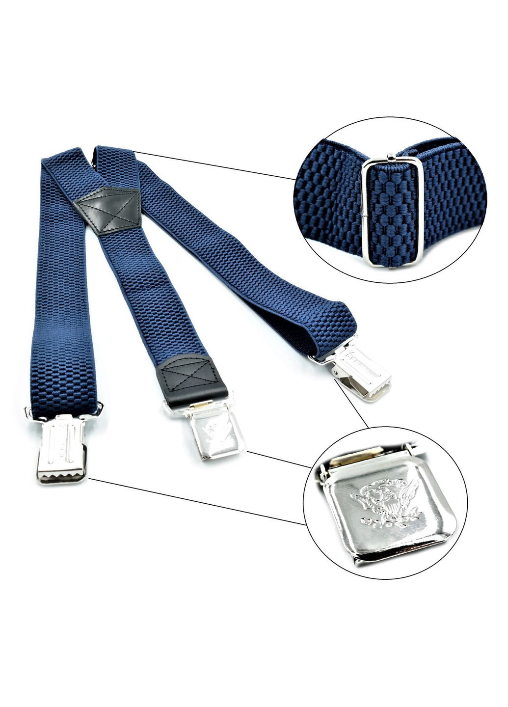 Підтяжки Сині Y-подібні для чоловіків з регулюванням затискачі для штанів ProDobro (364672137)