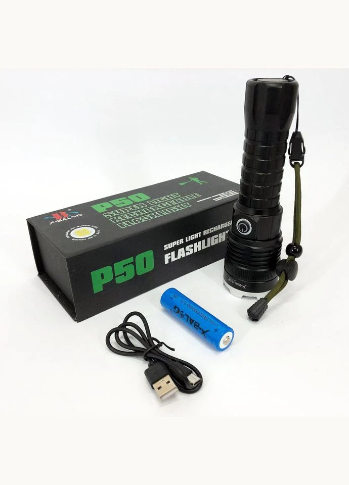 Фонарь аккумуляторный X-Balog BL-A72-P50, ручной фонарик, водонепроницаемый фонарь, мощный аккумуляторный No Brand (385304128)