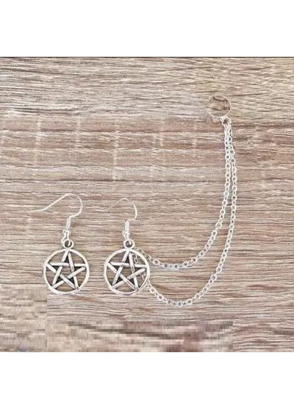 Набір каф і сережка пентаграма сережки з пентаграмою No Brand (338436188)