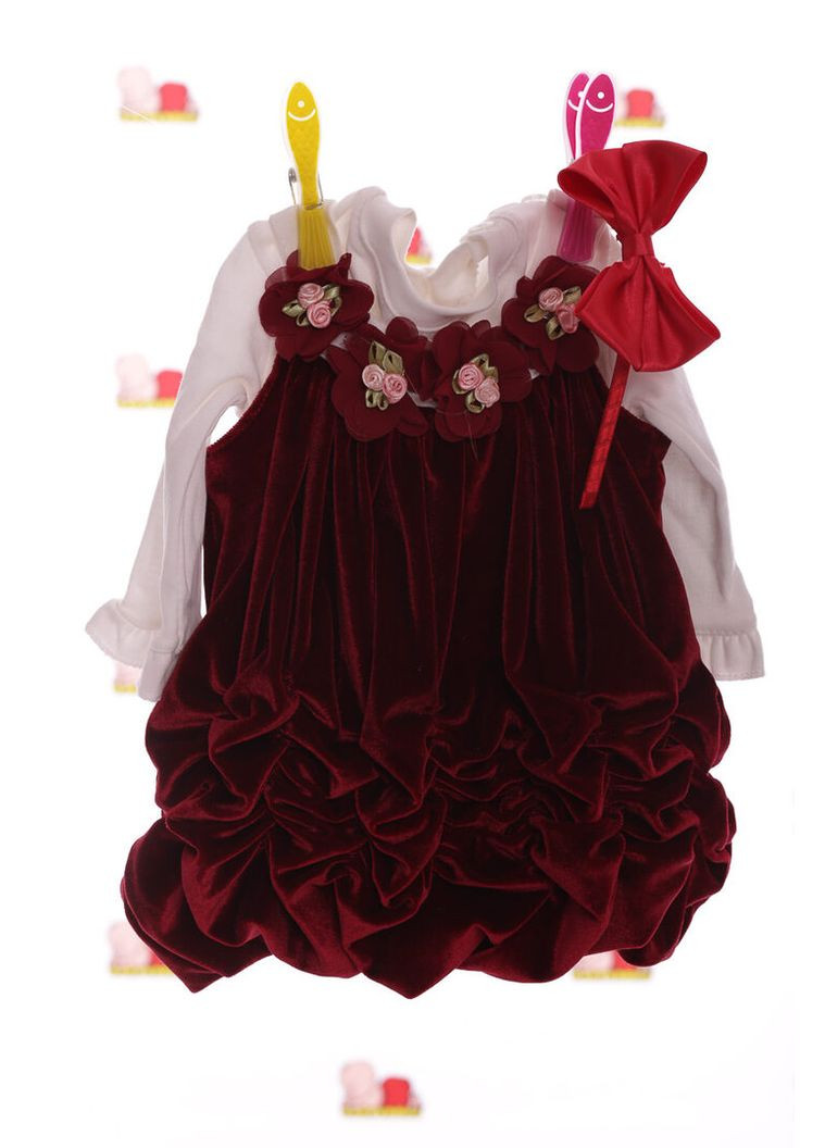 Червона сукня з довгим рукавом велюрова бордова 68 см (27983) BABYKROHA (323469889)